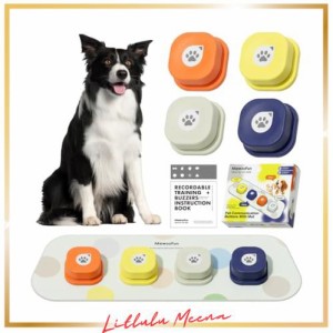 MEWOOFUN 犬用 録音ボタン 4個入り 会話ボタン 音声ボタン ベル コミュニケーション トレーニング しつけ訓練 ペット 知育 おもちゃ 天然