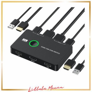 ZARPA 4K KVMスイッチ 2入力1出力 HDMI KVM切替器 PC2台用 プリンタ マウス キーボードなどを共有 usb切替器 4K@60Hz USBケーブル×２ HD