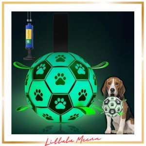 Healthman 暗闇で光るストラップ付き犬用おもちゃボール、インタラクティブな犬用おもちゃ小犬と中犬用のサッカー、点灯します (Medium)