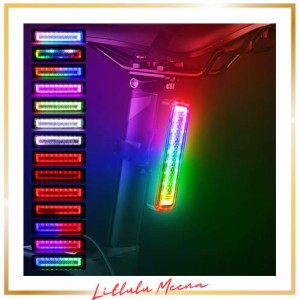 REYUNGGO 自転車テールライト LED自転車リアライト、自転車ライト USB-C充電式バイクライト、 IPX6防水性、7色14モード-赤+虹色+カラフル