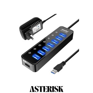 USB ハブ atolla USB 3.0 Hub 7ポート増設 + 1充電ポート, USB拡張 セルフパワー/バスパワー 【独立スイッチ付・5V/4A ACアダプタ付き・1