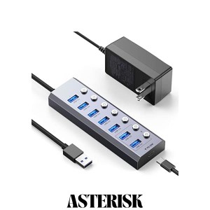 Elecife USB ハブ 8IN1 USB 3.0 Hub 7ポート+ 1USB C PD急速充電ポート 2023 改良 5Gbps高速 USB拡張 USBポート 増設 セルフパワー/バス