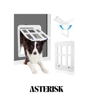 PETLESO犬ドア ペット用網戸ドア 網戸用ドア 犬自由に出入の口 ロック可能取付簡単の大型犬用ペットドア (中大型犬用)白