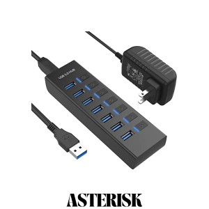 JESWO USB ハブ 電源付き USB Hub 7ポート 5V/3A ACアダプタ付き USBハブ 3.0 セルフパワー/バスパワー USB拡張 5Gbps高速転送 独立スイ