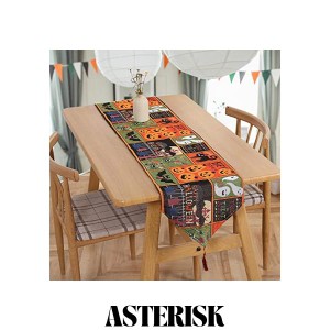 EMAGEREN テーブルランナー ハロウィン 180×33cm ポリエステル製 テーブルクロス 刺繍 おしゃれ 食卓飾り 断熱 滑り止め 猫 コウモリ か