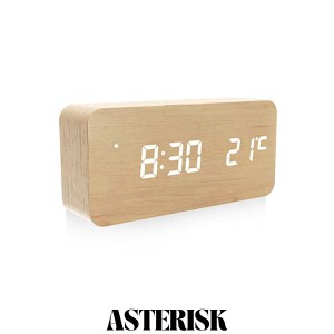 デジタル目覚まし時計 木製置き時計 LED時間表示3目覚まし時計設定 USB給電 き温度検出電子時計、寝室、ベッドサイドテーブル、机、オフ