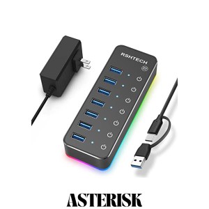 RSHTECH USBハブ 3.0 電源付き RGB 7ポート 2 in 1 ケーブル 付き USB Hub アルミ製 5Gbps高速転送 セルフパワーとバスパワー両用 5V 4A 