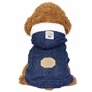 SEHOOペット服 セーター 犬服 秋冬 加絨 厚い ドッグウェア パーカー 小中型犬 防寒（ブルー、ＸＸＬ）