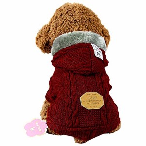 SEHOOペット服 セーター 犬服 秋冬 加絨 厚い ドッグウェア パーカー 小中型犬 防寒（レッド、ＸＸＬ）