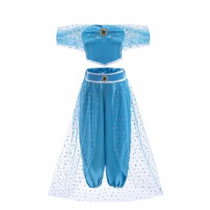 [Dressy Daisy] 幼児 女の子 プリンセス ジャスミン コスチューム コスプレ 子供 スカート アラジン ドレス ハロウィン 仮装 青い サイズ