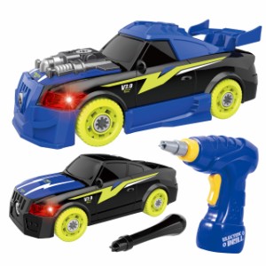REMOKING DIY 車セット 組み立ておもちゃ ゃ 2IN1 車おもちゃ 大工 おもちゃ 子供用 サウンド ライト付き26ピース レースカー組立セット 
