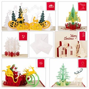 Kesote クリスマスカード 立体 3D グリーティングカード 立体カード 6枚セット 飛び出す クリスマス飾り 祝い メッセージカード 封筒付き