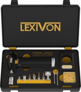 LEXIVON はんだごて セット, ブタンはんだトーチ多目的キット｜コードレス自動着火式火炎調整可能7本セット｜プロ仕様125W相当（LX-771）