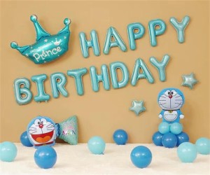 ling ドラえもん 誕生日 飾り付け 可愛い ブルー 子供 男の子 女の子 スター happy birthday ガーランド クラウン 蝶結び バルーン 風船 