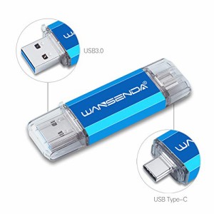 Wansenda Type-C USBメモリスマートフォンとパソコンで使えるType-C USB + USB 3.0両用メモリ (128GB, ブルー)
