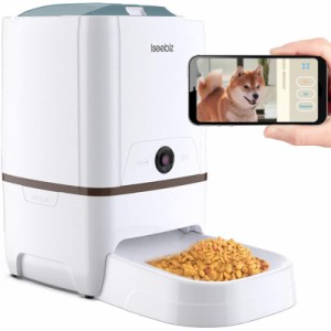 自動給餌器 猫 犬用 Iseebiz スマホで遠隔操作 カメラ付きペット自動餌やり機 5L大容量 1日6食まで タイマー式 アプリ対応 録音可 水洗い