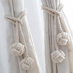 2個セット カーテンアクセサリー ロープ式 カーテンタッセル 綿糸 手編み カーテン留め飾り ロープタッセル 窓飾り 紐 締め 房掛け バッ