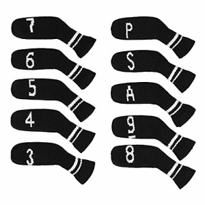Scott Edward ゴルフアイアンヘッドカバー 10個， かわいいに靴下の形 洗濯可能 耐久性 ゴルフクラブヘッドプロテクター ブラック