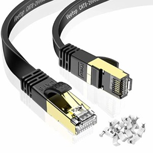 Veetop 20m LANケーブル CAT8 フラット 爪折れ防止 難燃性 耐候性 超高速 40Gbps 2000MHz 26AWG 二重シールド 鍍金コネクタ RJ45 企業用 