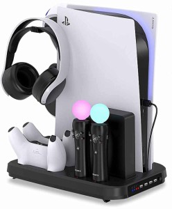 PSVR/PS5縦置きスタンド PS5多機能充電スタンドコントローラー充電器 PS Moveコントローラ*2 充電＋PS5コントローラー*2充電 4台同時に充