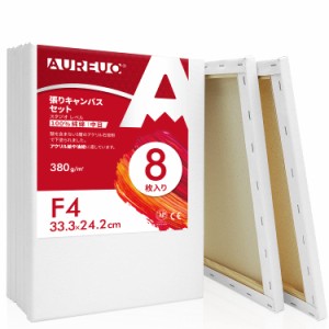 AUREUO 張りキャンバス セット F4 (33.3cmX24.2cm) 中目 100％コットン 8枚 初心者 絵画用具 芸術絵創作 現代油絵 美術装飾 水彩画・油絵