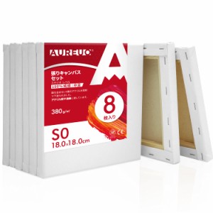 AUREUO 張りキャンバス セット S0 (18cmX18cm) 中目 100％コットン 8枚 初心者 絵画用具 芸術絵創作 現代油絵 美術装飾 水彩画・油絵画・