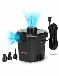 AstroAI 空気入れ プール 電動エアーポンプ tiny pump エアーポンプ 電動 ポンプ式 空気抜き 両対応 AC電源 3種類のノズル付き PSE認証済