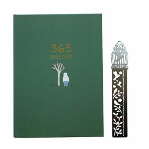 365日 日記帳 かわいい手帳 スケジュール 予定表 仕事 勉強 年間計画月額プラン日次計画 日付なしメモ帳 金属定規/ブックマーク付き (緑)