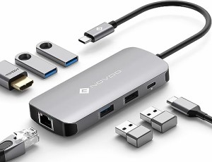 NOVOO 7-in-1 4K@60Hz HDMI USB C 3.0 ハブ Type-C アダプター 4K@60Hz HDMI / 3*USB-A 3.0+USB-A 2.0 / ギガビットイーサネット / PD100