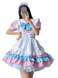 [FULINE] メイド服 コスプレ かわいい ロリータ 衣装 リボン プリンセス ドレス ゴスロリ ワンピース 大きいサイズ ピンク S