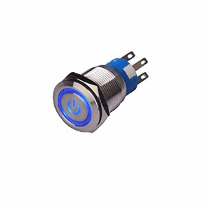 Hosiakly ロック型 押しボタンスイッチ オルタネート 電源マーク LEDリング IP67防水 12V 19mm カプラー付き 青
