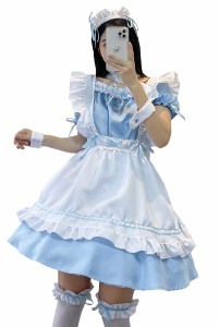 [FULINE] メイド服 コスプレ衣装 女装 萌え萌え かわいい 仮装 ゴスロリ ワンピース 大きいサイズ ブルー 2XL