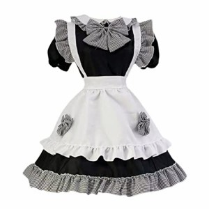 [FULINE] メイド服 レディース コスプレ衣装 lolita メイド服 コスチューム 仮装 学園祭 メイドカフェー 仮装 チェック ブラック 3XL