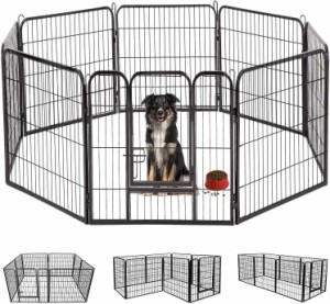 DUDULIFE ペットフェンス 大型犬用 中型犬用 ペットケージ 折り畳み式 ペットサークル スチール製 複数連結可能 室内室外兼用 犬小屋 ペ