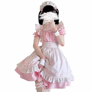 [ANONIE] メイド服 コスプレ仮装 初心者 セット かわいい コスチューム ホワイト+ブラック 豪華セット (pink, S)