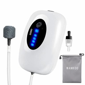 WANKOO バッテリー式 エアーポンプ 釣り/水槽 USB充電 2600mAh電池 消音30db 携帯式 酸素提供 連続25時間 間欠モードでは50時間動作でき