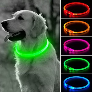 Weesiber 犬 光る首輪 - 充電式 LED 光る 犬 首輪 犬 散歩 ライト ペット首輪光る 夜間 安全 お散歩 小型犬 中型犬 大型犬 犬用 ライト付