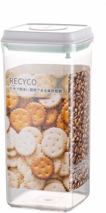 RECYCOキャニスター 密閉容器 食品保存容器 プラスチックペットフードストッカー ポップアップコンテナ 片手で簡単開閉 湿気を防ぐ 透明 