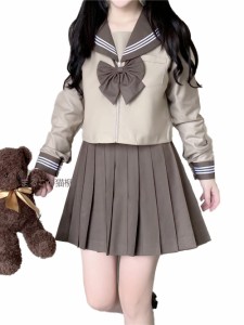 [CAWILXHA] 【まるこの猫柳】セーラー服 長袖 半袖 茶色人気 学生服 夏物 前開き プリーツスカート 女子高校 制服 可愛い コスプレ 靴下