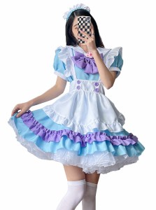 [FULINE] メイド 服 半袖 コスプレ 衣装 ロリータ 服 ロリータ ドレス COSPLAY LOLITA プリンセス ドレス フリル 大きいサイズ ブルー M