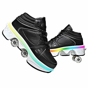 [LDRFSE] ローラースケートメンズシューズスケートシューズ2-in-1パーカーシューズ/デュアルローラースケートシューズ、多機能4輪デュア