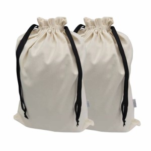 DZTSMART シューズ収納袋 (2枚セット) ランドリーバッグ 巾着・大 コットンバッグ 無地巾着袋 靴収納 シューズケース 巾着袋32 × 43cm巾
