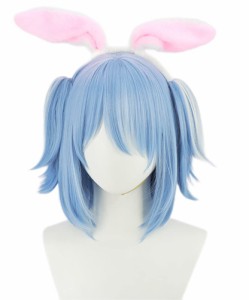 コスプレウィッグ 兎田ぺこら ブルー ホワイト グラデーション 耐熱 ウィッグ かつら wig (ボブ（耳あり）)