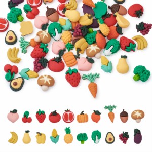 Beadthoven 約80個 果物 やさい 樹脂カボション レジンカボション 模造フルーツ 野菜サンプル 可愛い デコパーツ DIY ハンドメイド ペン