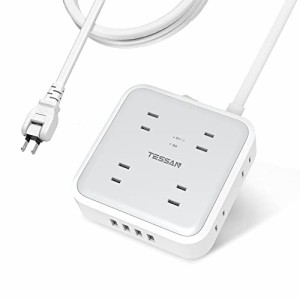 延長コード 3m 電源タップ TESSAN 8個AC口 4USBポート usb コンセント たこあしコンセント oaタップ 延長コンセント 雷ガード 壁掛け 一