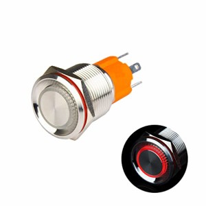Hosiakly 10A/100V モーメンタリ 押しボタンスイッチ 瞬間型 LEDリング IP67防水 19mm カプラー付き 赤