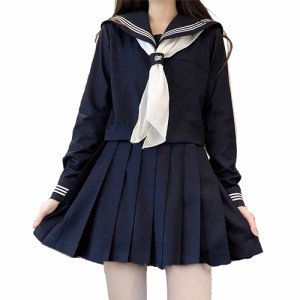 [City Sea Sky] セーラー服 コスプレ 大きいサイズ 女子高生 スクール制服 5xl 学生服 半袖 紺三本 コスチューム 4点セット セーラー服 