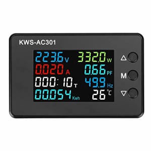 DROK AC 8-in-1 LCD監視メーター 50-300V 20A電圧電流力率周波数電力エネルギー時計温度モニター 電流計電圧計マルチメーターテスター 11