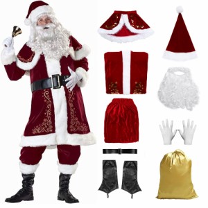 [Formemory] サンタクロース コスチューム 厚手 大人用 サンタ コスプレ メンズ 大きいサイズ クリスマス 衣装 トナカイ 豪華9点セット 