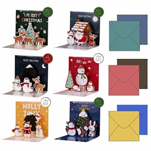 6枚 クリスマスカード 3D 立体 立つ Yoayao クリスマス メッセージカード 立つことできる 展開できる ポップアップカード おしゃれ お祝